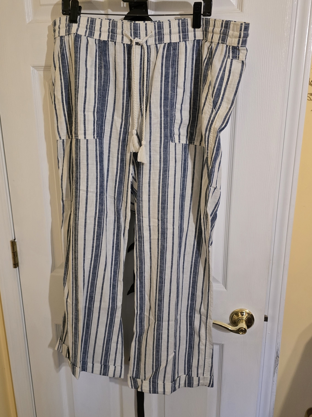 Sonoma Blue & White Striped Wide-Leg Linen-Blend Pants